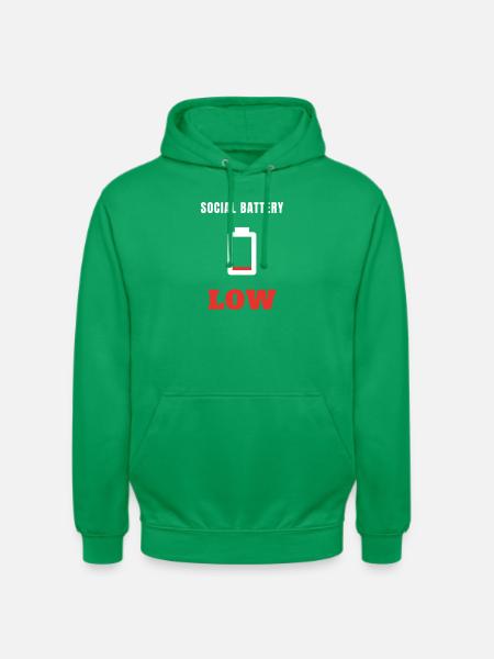 Social Battery Low - Introvert Spruch Statement - Unisex Hoodie - Kelly Green