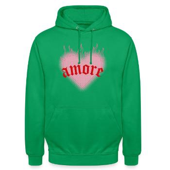 Brennende Liebe - Unisex Hoodie - Kelly Green - Vorne - AI Model Male 185 light (185cm) & AI Model Female 180 light (180cm)