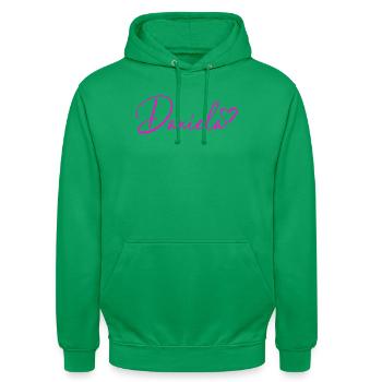 Daniela signature Rose néon - Sweat-shirt à capuche unisexe - vert - Devant - AI Model Male 185 light (185cm) & AI Model Female 180 light (180cm)