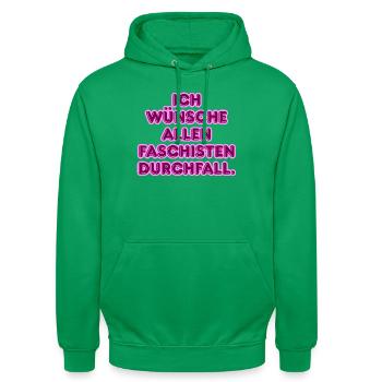 Gegen Faschisten Pink Protest - Unisex Hoodie - Kelly Green - Vorne - AI Model Male 185 light (185cm) & AI Model Female 180 light (180cm)