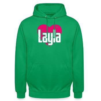 I Love Layla Pinkes Herz Ich liebe Layla - Unisex Hoodie - Kelly Green - Vorne - AI Model Male 185 light (185cm) & AI Model Female 180 light (180cm)