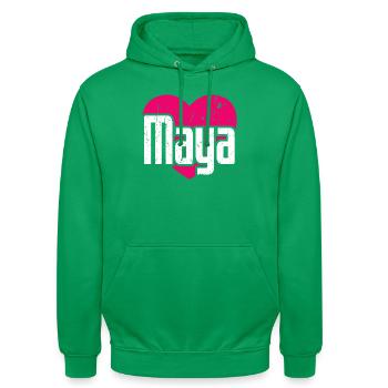 I Love Maya Pinkes Herz Ich liebe Maya - Unisex Hoodie - Kelly Green - Vorne - AI Model Male 185 light (185cm) & AI Model Female 180 light (180cm)