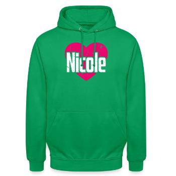 I Love Nicole Pinkes Herz Ich liebe Nicole - Unisex Hoodie - Kelly Green - Vorne - AI Model Male 185 light (185cm) & AI Model Female 180 light (180cm)