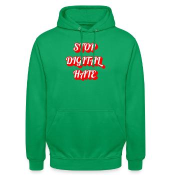 Stop Digital Hate – Statement gegen Cybermobbing & - Unisex Hoodie - Kelly Green - Vorne - AI Model Male 185 light (185cm) & AI Model Female 180 light (180cm)