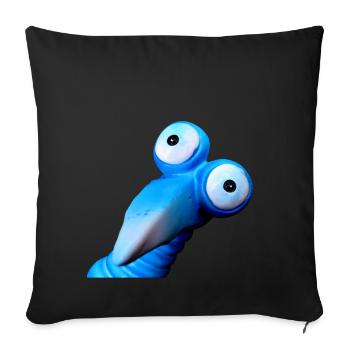 oiseau bleu drôle avec de grands yeux - Housse de coussin décorative 45 x 45 cm - noir - Devant