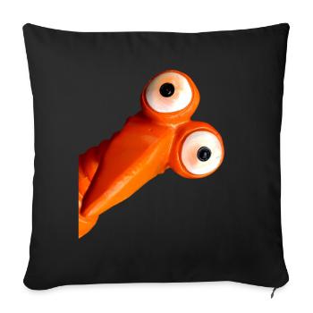drôle d'oiseau orange avec de grands yeux - Housse de coussin décorative 45 x 45 cm - noir - Devant
