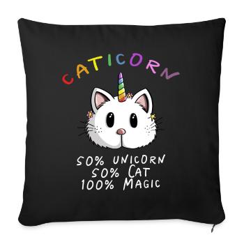 Kawaii Caticorn Unicorn Cat - licorne magique - Housse de coussin décorative 45 x 45 cm - noir - Devant