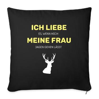 Chasse chasseur chasse drôle dire forêt de cerf - Housse de coussin décorative 45 x 45 cm - noir - Devant