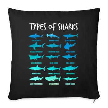 Types de requins - requin mer sous-marine - Housse de coussin décorative 45 x 45 cm - noir - Devant