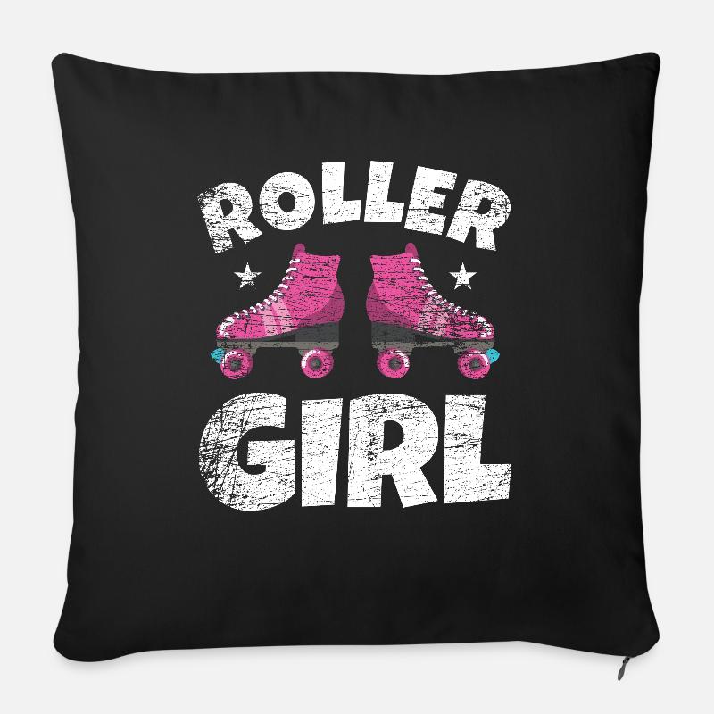 Fille de roller skate - Housse de coussin décorative 45 x 45 cm - noir