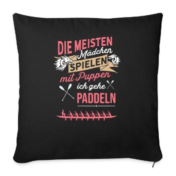 Mädchen spielen mit Puppen - Ich gehe Paddeln - Sofakissenbezug 45 x 45 cm - Schwarz - Vorne