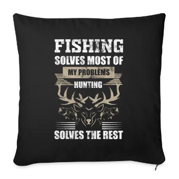Angeln Angler Jagd Jagen Jäger - Sofakissenbezug 45 x 45 cm - Schwarz - Vorne