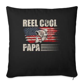 Cadeau de pêche papa - Housse de coussin décorative 45 x 45 cm - noir - Devant