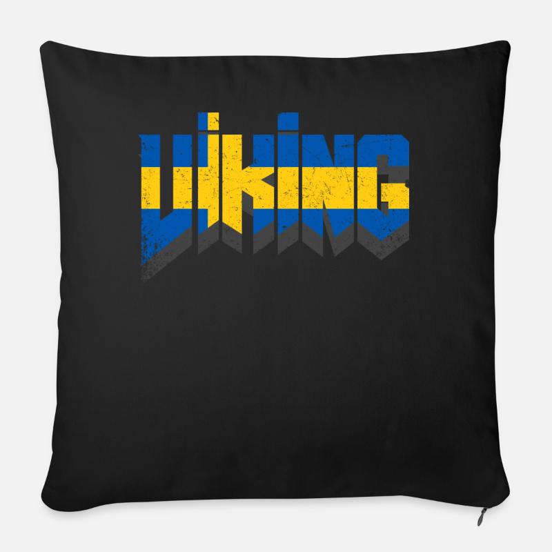 Vikings - drapeau suédois - Housse de coussin décorative 45 x 45 cm - noir
