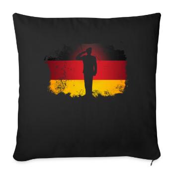 Un soldat de la Bundeswehr salue le drapeau allemand - Housse de coussin décorative 45 x 45 cm - noir - Devant