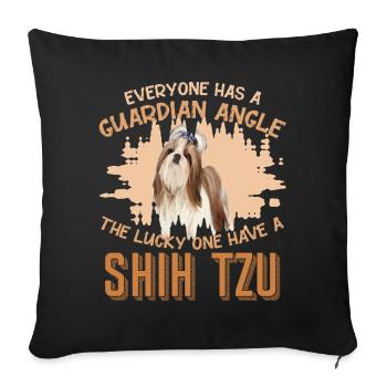 Ange gardien chien shih tzu - Housse de coussin décorative 45 x 45 cm - noir - Devant