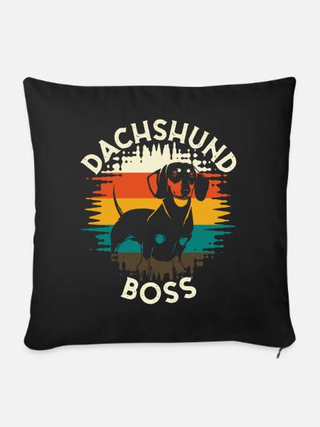 Dachshund Boss Hund Vierbeiner - Sofakissenbezug 45 x 45 cm - Schwarz
