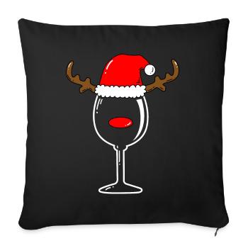Weinglas Rentier Weihnachten - Sofakissenbezug 45 x 45 cm - Schwarz - Vorne