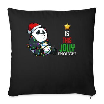Panda mit Lichterkette Weihnacht - Sofakissenbezug 45 x 45 cm - Schwarz - Vorne