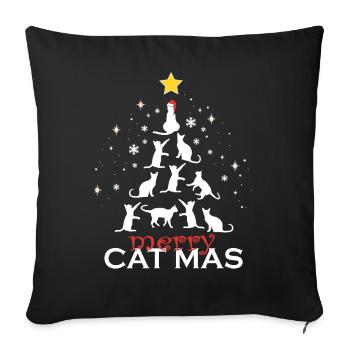 Chat Noël Merry Catmas Arbre de Noël Cat - Housse de coussin décorative 45 x 45 cm - noir - Devant