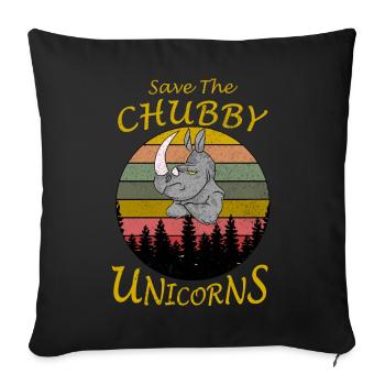 Vintage Retro Save The Chubby Unicorns Rhinoceros - Sofa pillowcase 17,3'' x 17,3'' (45 x 45 cm) - black - Front