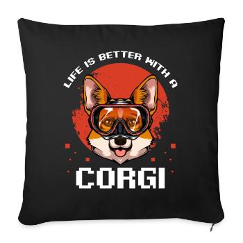 Corgi Taucher Badespaß - Sofakissenbezug 45 x 45 cm - Schwarz - Vorne