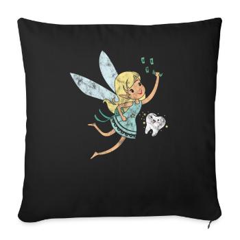 Fée des dents et pluie d'argent - Housse de coussin décorative 45 x 45 cm - noir - Devant