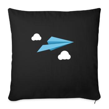 Blue Paper Airplane Paper Plane with white clouds - Sofa pillowcase 17,3'' x 17,3'' (45 x 45 cm) - black - Front
