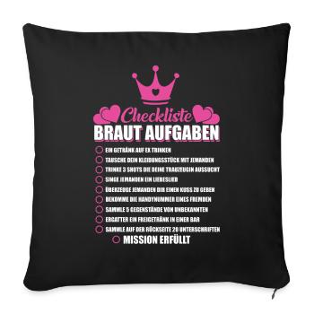 JGA Junggesellen Junggesellin Braut Checkliste - Sofakissenbezug 45 x 45 cm - Schwarz - Vorne