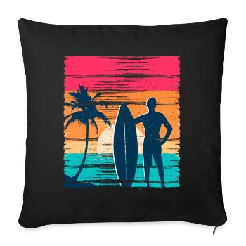 Surfeur Sunset Rétro - Housse de coussin décorative 45 x 45 cm - noir - Devant