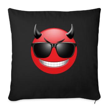 EMOJI Teufel mit Sonnebrille lustiges Design - Sofakissenbezug 45 x 45 cm - Schwarz - Vorne