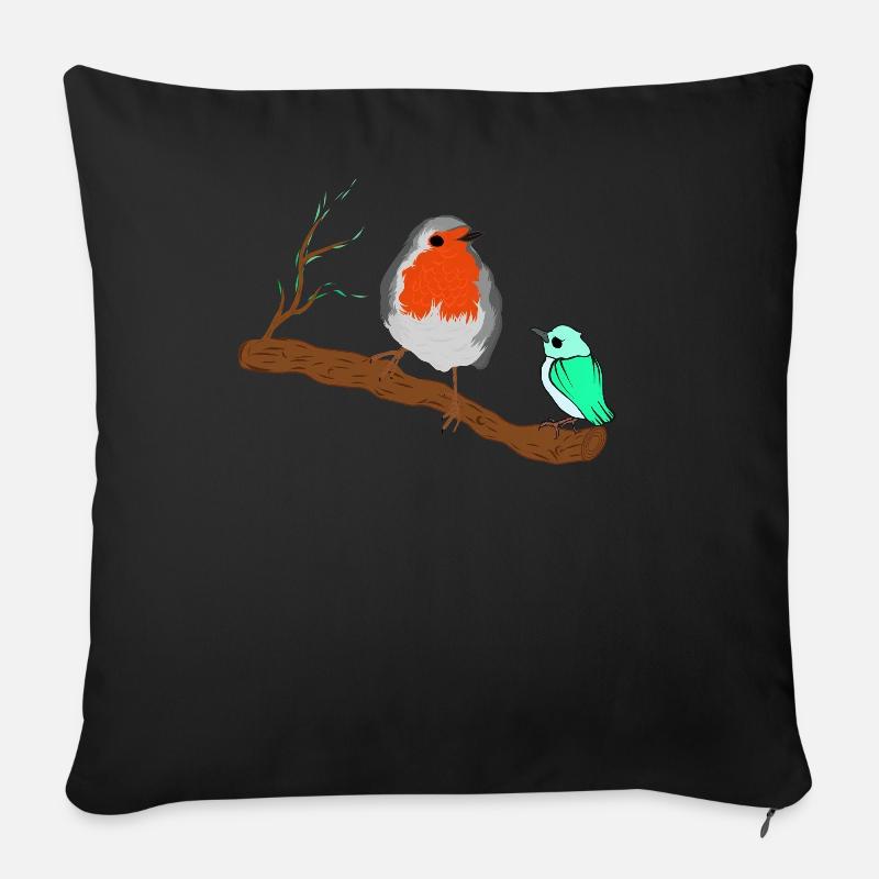 Vögel Rotkehlchen auf Zweig - Sofakissenbezug 45 x 45 cm - Schwarz