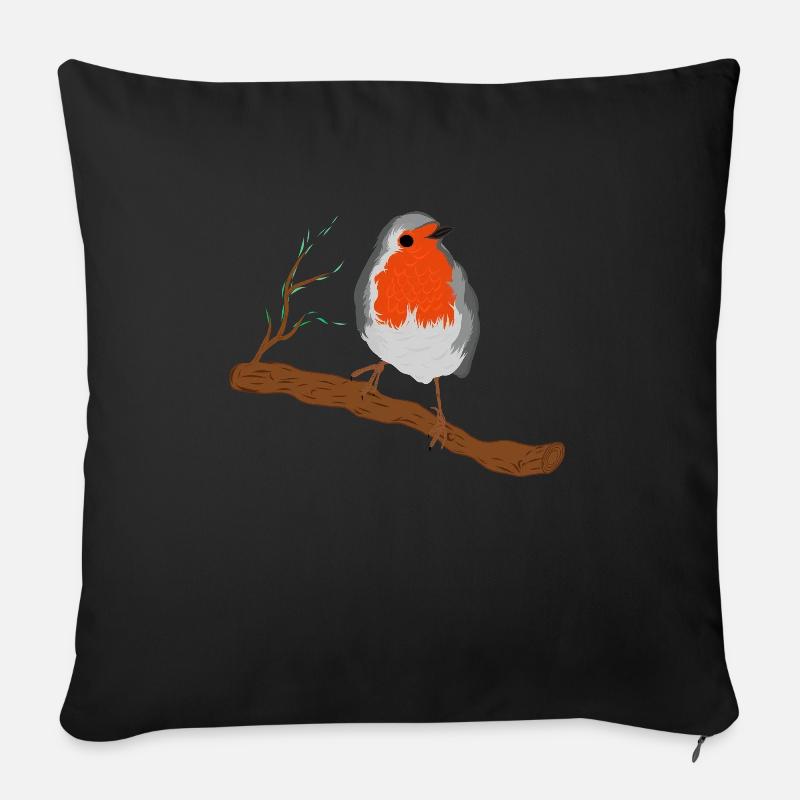Rotkehlchen mit Prächtigen Federkleid auf Ast - Sofakissenbezug 45 x 45 cm - Schwarz