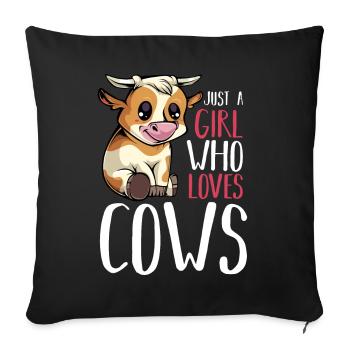 Fille à motif amoureuse des vaches - Housse de coussin décorative 45 x 45 cm - noir - Devant