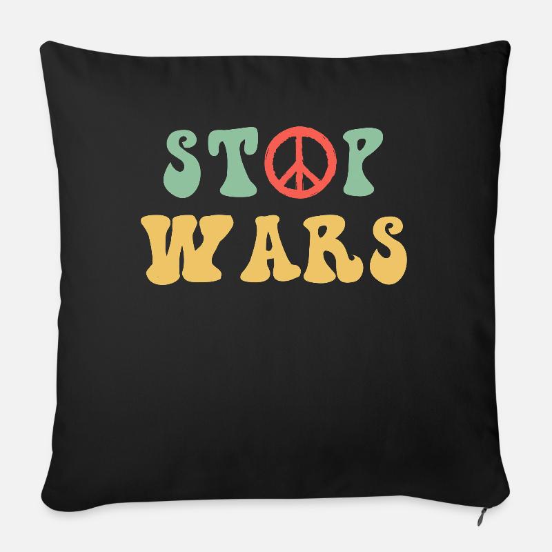 Stop wars - Paix, Signe de paix - Housse de coussin décorative 45 x 45 cm - noir