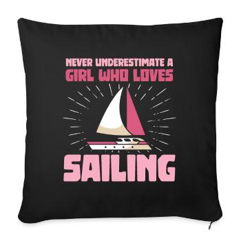 Une fille qui aime la voile - Housse de coussin décorative 45 x 45 cm - noir - Devant