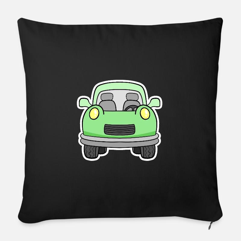 Fröhlicher Grünwagen Frontansicht - Sofakissenbezug 45 x 45 cm - Schwarz