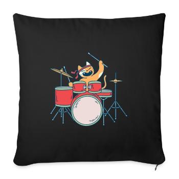 Chat Musique Cat Drummer Batterie Band - Housse de coussin décorative 45 x 45 cm - noir - Devant