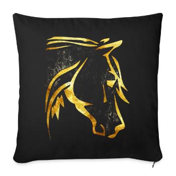 Reiten - Reiter - Pferdekopf - Goldenes Pferd - Sofakissenbezug 45 x 45 cm - Schwarz - Vorne