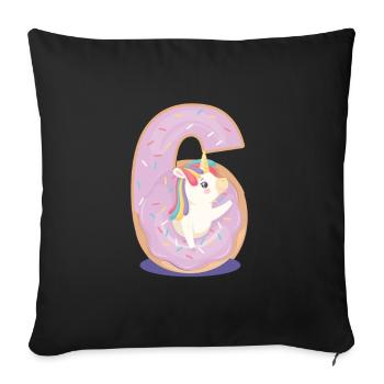 Einhorn im Donut Tochter 6 Jahre alt - Sofakissenbezug 45 x 45 cm - Schwarz - Vorne