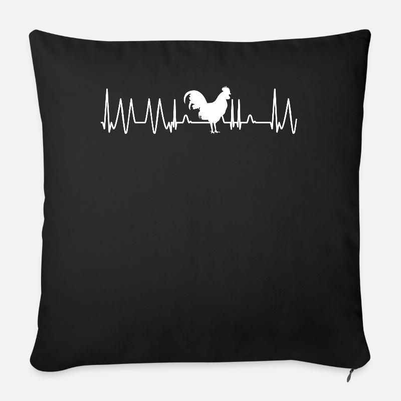 Huhn Herzfrequenz Hahn Motiv Puls Herzschlag - Sofakissenbezug 45 x 45 cm - Schwarz