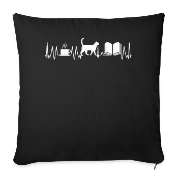 Chat café thé livre livres pouls battement de coeur - Housse de coussin décorative 45 x 45 cm - noir - Devant