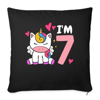 Licorne 7ème anniversaire - Housse de coussin décorative 45 x 45 cm - noir - Devant