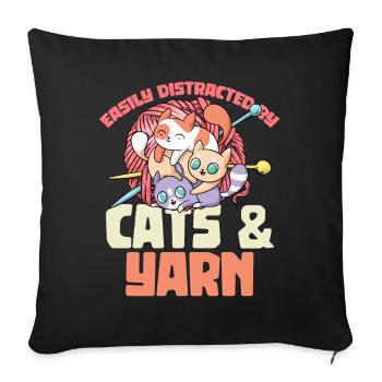 Facilement distrait par les chats et le fil au crochet - Housse de coussin décorative 45 x 45 cm - noir - Devant