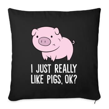 J’aime les Pigs juste really, d’accord ? Love Pigs - Housse de coussin décorative 45 x 45 cm - noir - Devant