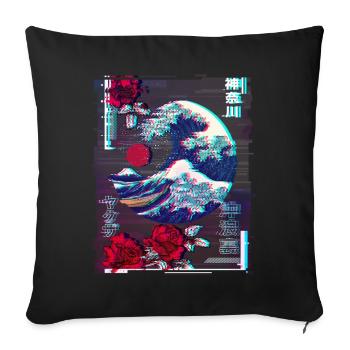 Grande vague japonaise au large de Kanagawa - Housse de coussin décorative 45 x 45 cm - noir - Devant