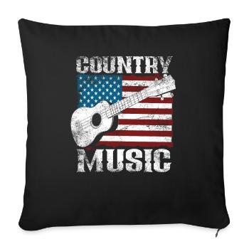 Country Musique drapeau américain guitare - Housse de coussin décorative 45 x 45 cm - noir - Devant