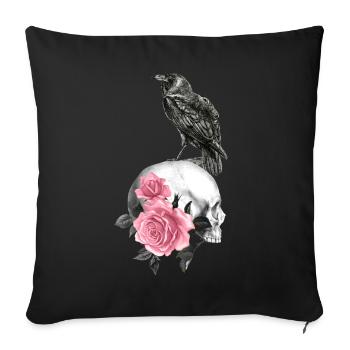Crâne avec roses et corbeau - Housse de coussin décorative 45 x 45 cm - noir - Devant