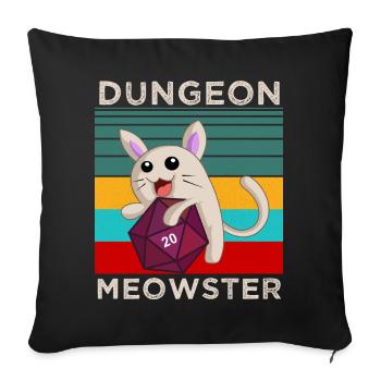 T-shirt Dungeon Meowster – T-shirt drôle de chat RPG - Housse de coussin décorative 45 x 45 cm - noir - Devant