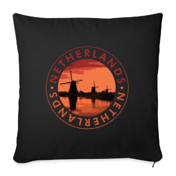 Timbre du soir des moulins à vent des Pays-Bas - Housse de coussin décorative 45 x 45 cm - noir - Devant